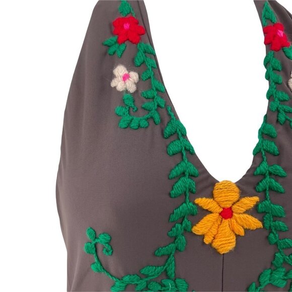 Posh Pua Gray Halter One‎ Piece Embroidered Bikini - Picture 4 of 5